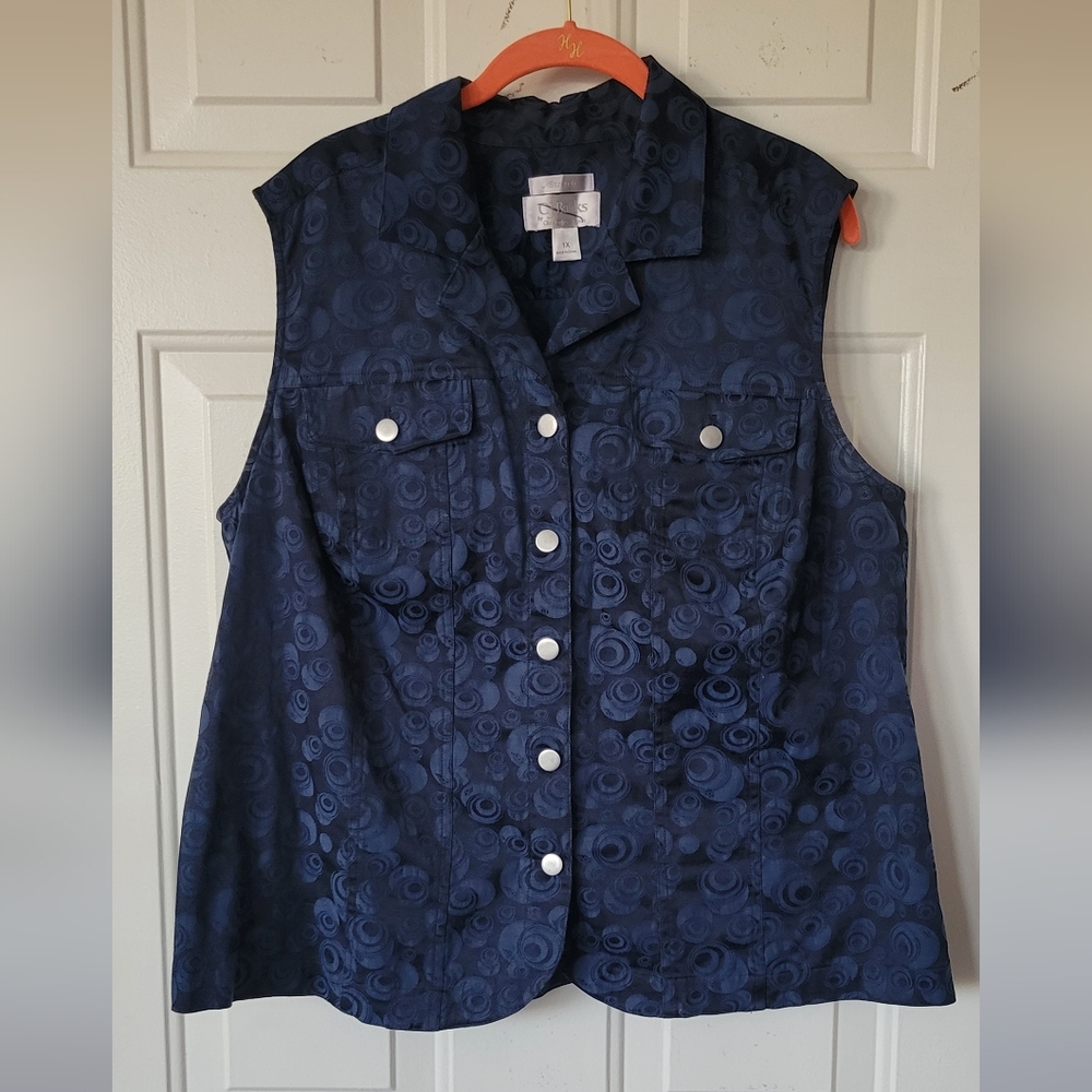 CJ Banks Navy Blue Sleeveless Button-Up Vest